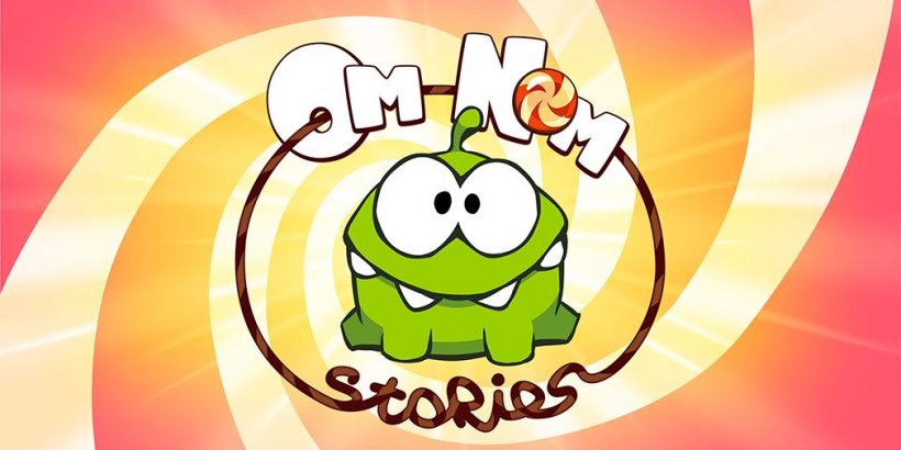 Om Nom sits in the middle of the picture with a swirl surrounding him