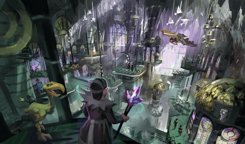 An image of a cavernous city populated by gnomes who're going about their business.