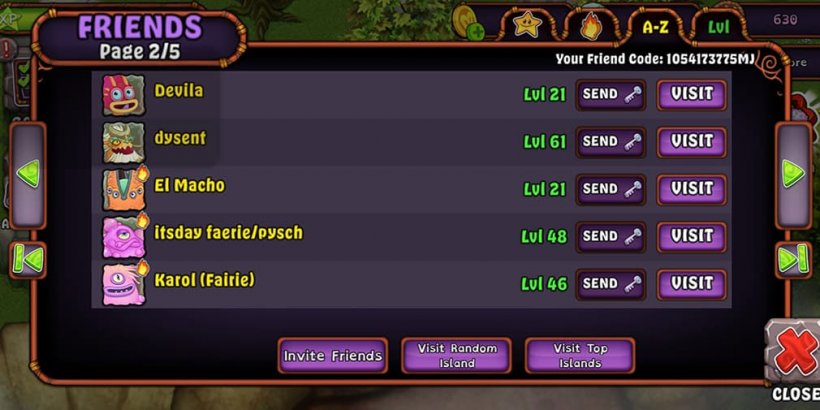 Friends page in My Singing Monsters