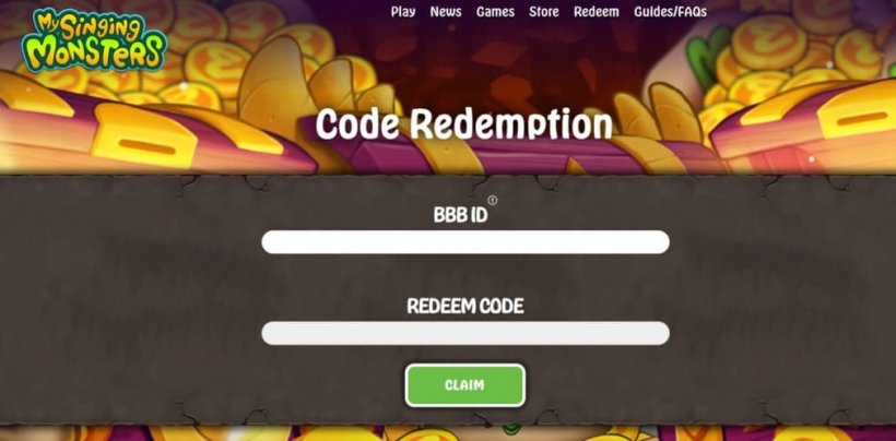 redeem code webpage