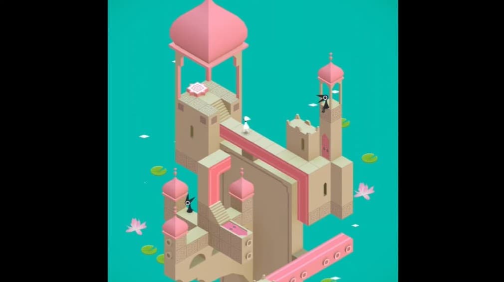 pink and beinge towers with blue background