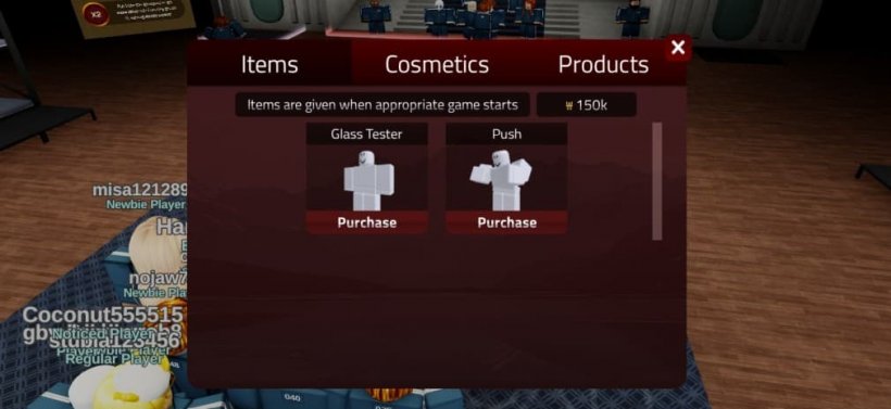 shop with push and glass tester in Shrimp Game