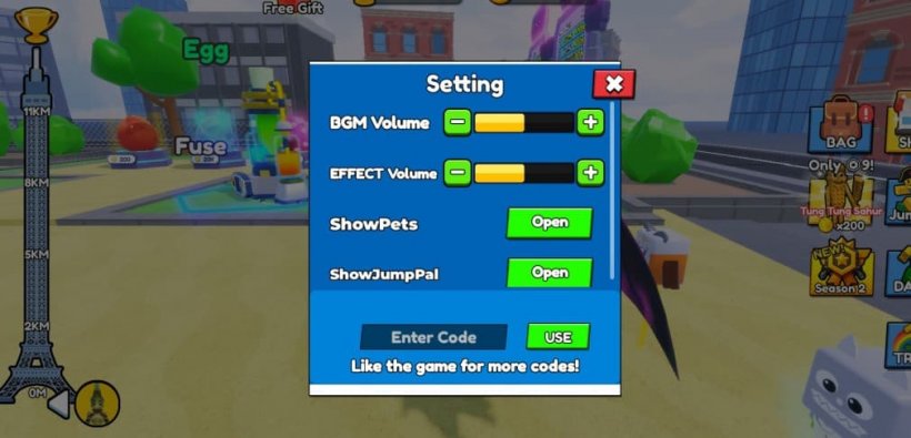 climb and jump tower codes settings window where you redeem the codes