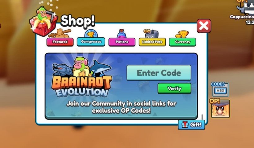 code redemption window in brainrot evolution