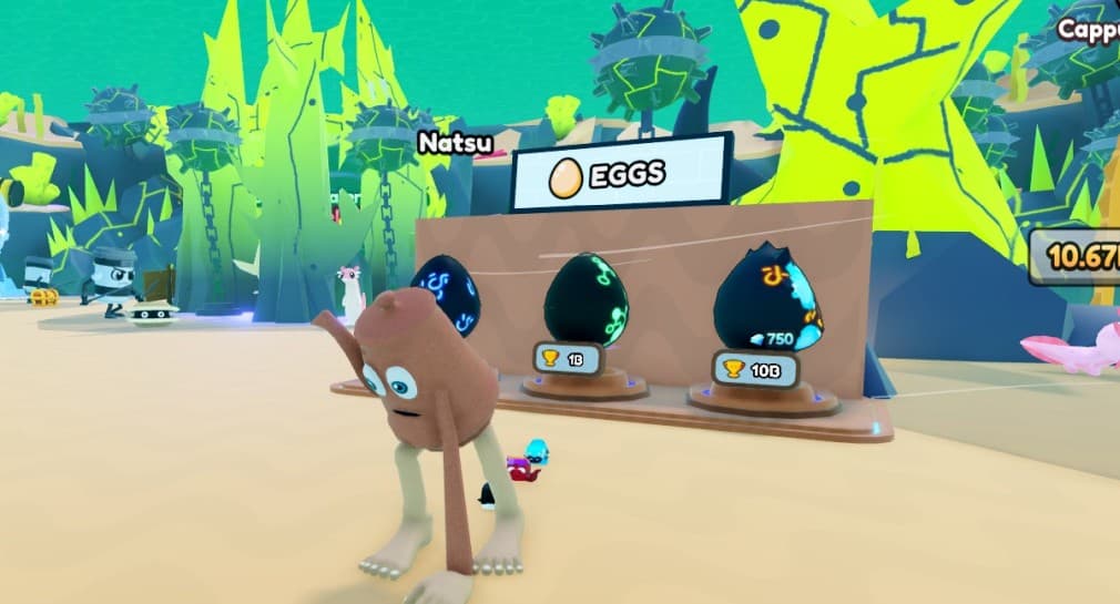 teapot character with eggs in the background in the ocean world