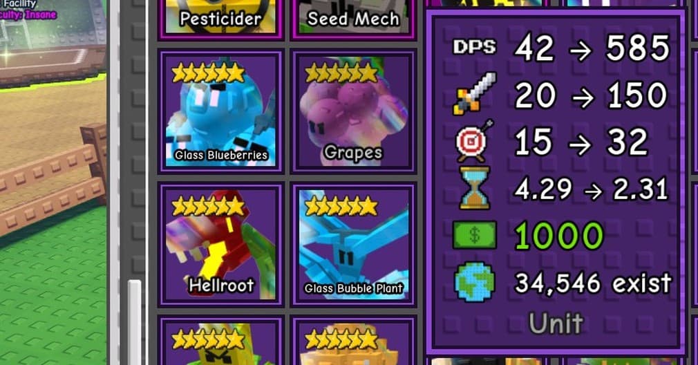 stats of the grape plant in gtf