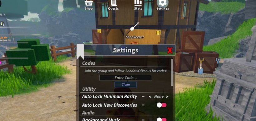code redemption window in roblox prospecting under the settings menu