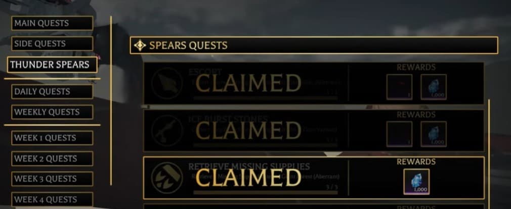 quest line for thunder spears