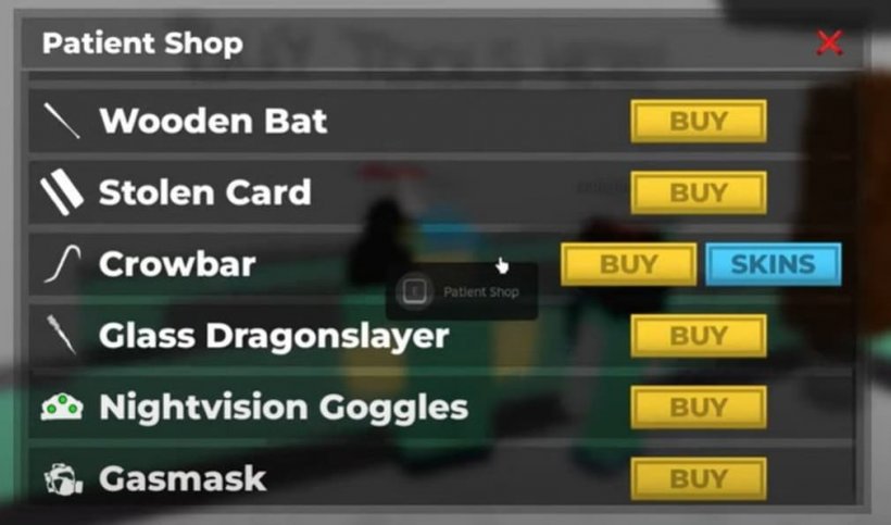patient shop with all the available items