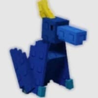 blue pterodactyl with yellow patch on its head