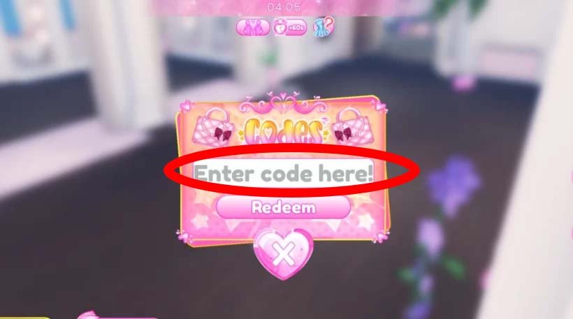 codes redemption screen