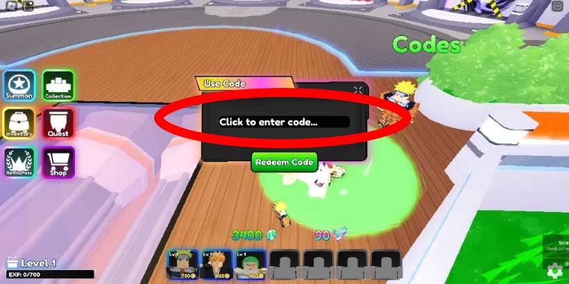 Screenshot of a box where you can enter and redeem codes