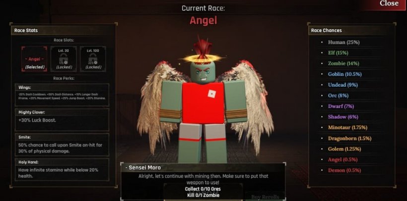 character with angel race having a halo and two white wings