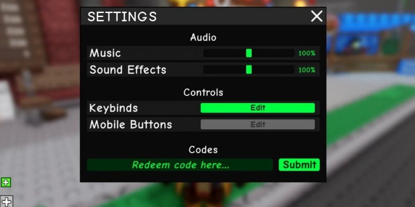 code redeem window in settings