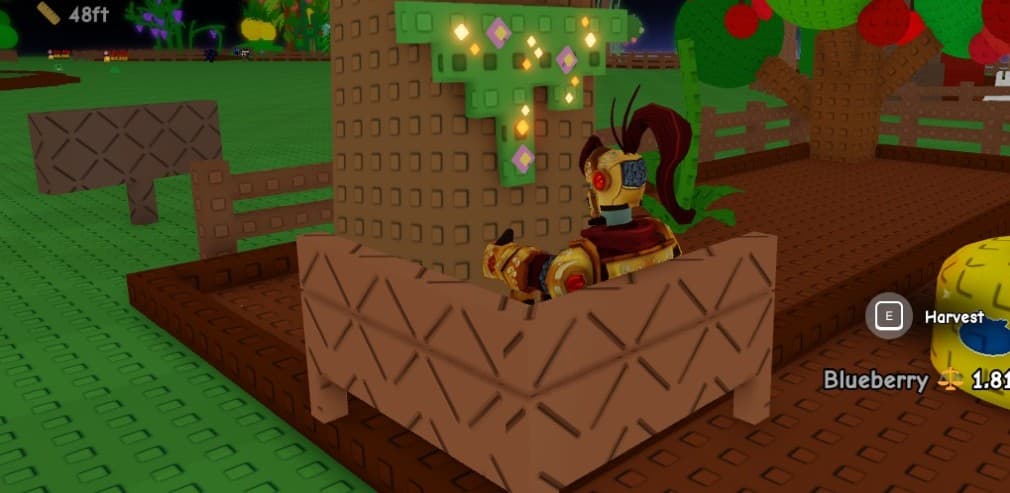 character sitting on the bench looking at the garland decoration