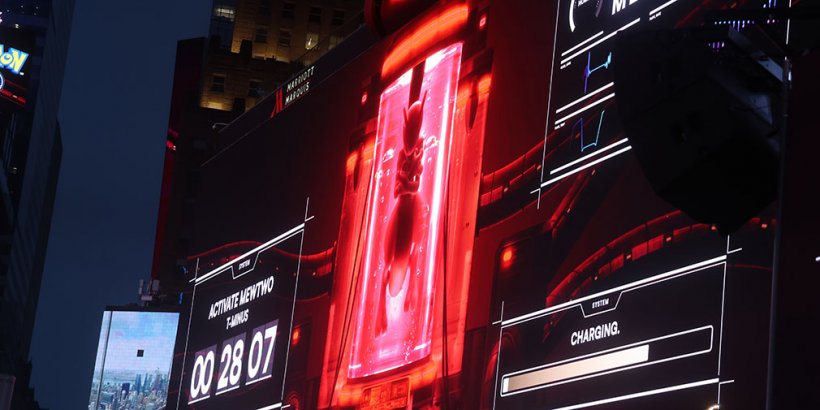 Red background Mewtwo in NYC