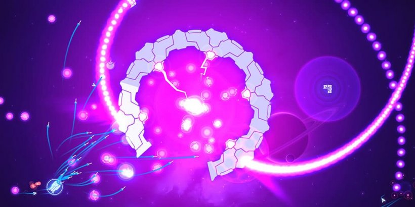 Player ship battling giant enemy ship