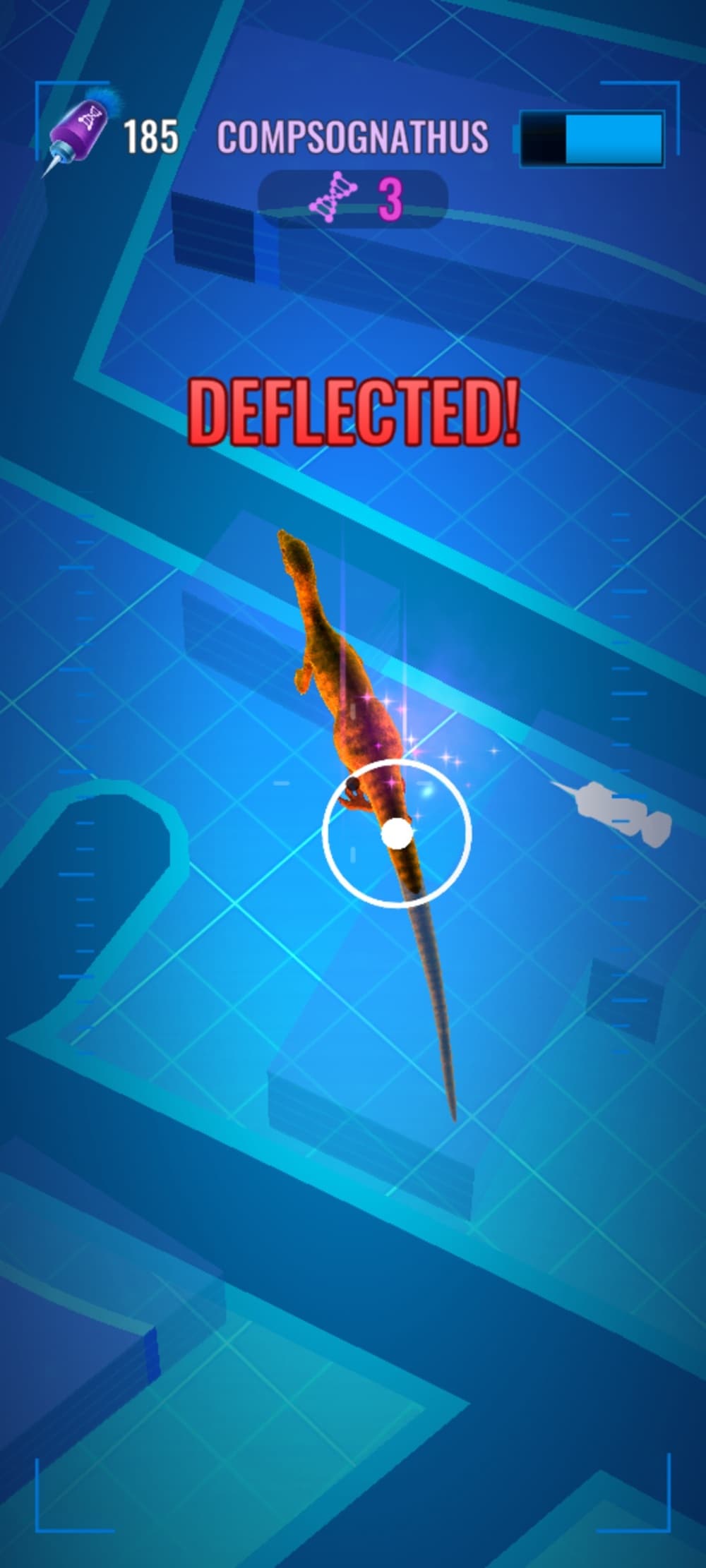 Another overhead image of a drone camera showing the appearance of a small group of dinosaurs on the ground below in monochrome