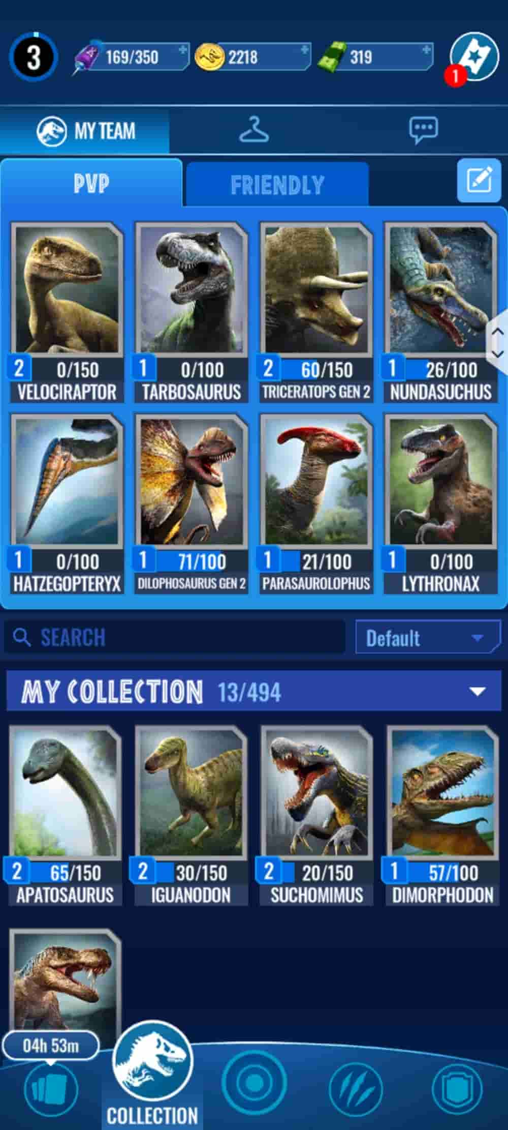 An image of small pictures of dinosaurs arranged in a game collection, with font and graphics indicating its relation to Jurassic Park