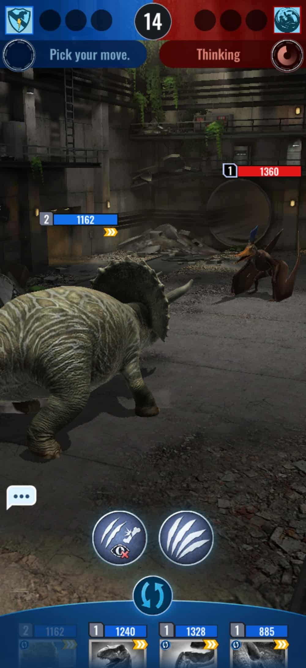 An image of a triceratops facing off against a strange pterodactyl-like creature in an underground tunnel series