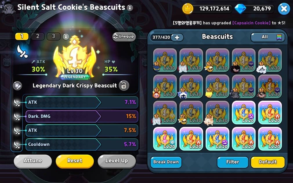 a perfect legendary dark crispy beascuit with good stats for silent salt cookie in crk