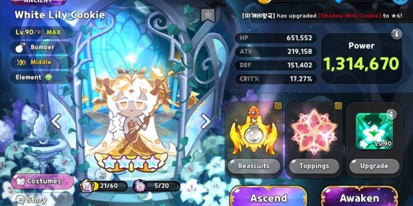 Cookie Run Kingdom: White Lily Cookie Toppings and Beascuits guide
