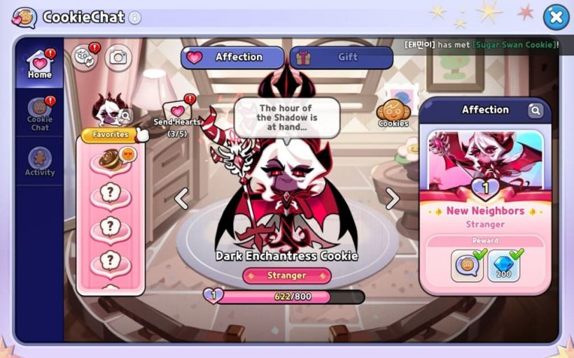 cookiechat interface with dark enchantress cookie in crk