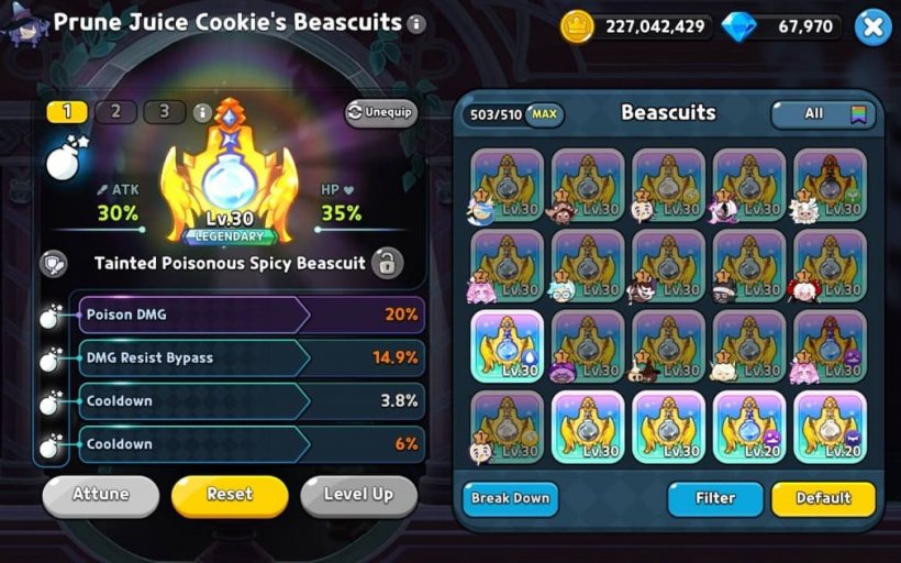 beascuit with poison damage and cooldown for prune juice cookie