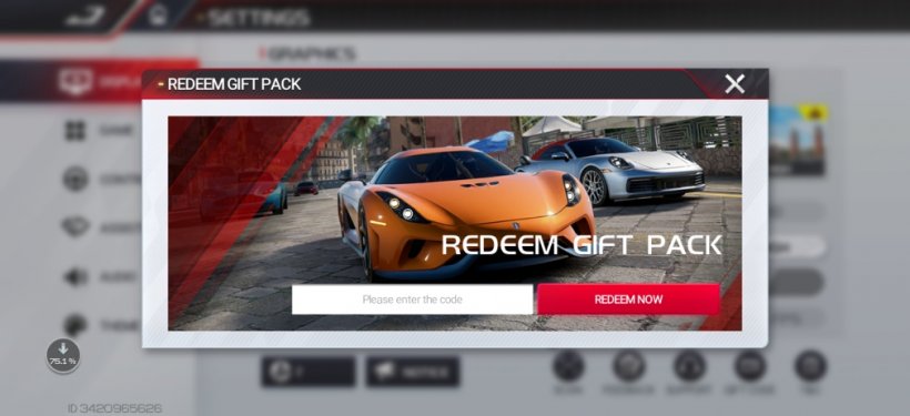 The redemption screen in Racing Master, featuring an orange Koenigsegg and silver Porsche
