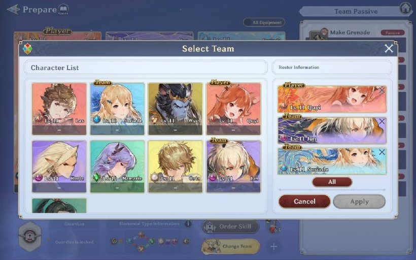 gran saga characters available in global