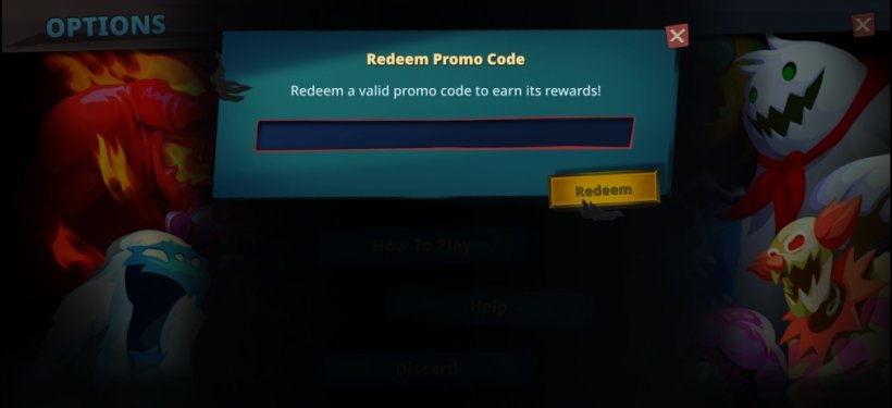 Phobies' code redemption screen