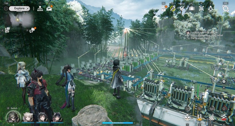 一群衣着华丽的角色扮演角色俯瞰着一座工厂大楼。