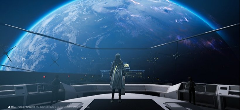 A young man stands on the bridge of a spaceship overlooking a huge planet ahead.