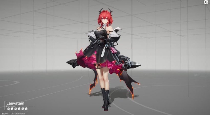 laevatain the red haired girl with a beautiful black and pink goth dress