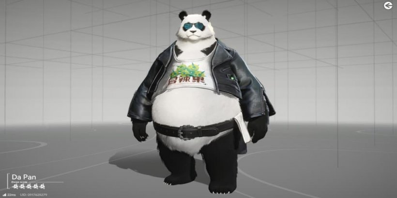 da pan the big panda fighter with a leather jacket and cool sunglasses