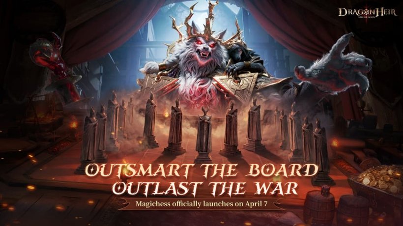 A wolfheaded creature reaches out across an ornate chessboard.