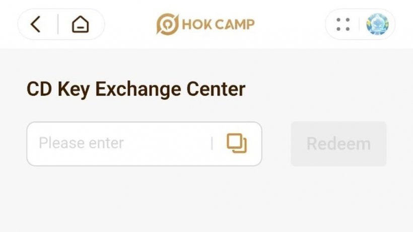 code redeem window in hok camp menu