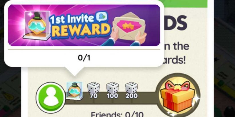 Three dice and a giant present sit on a progress bar