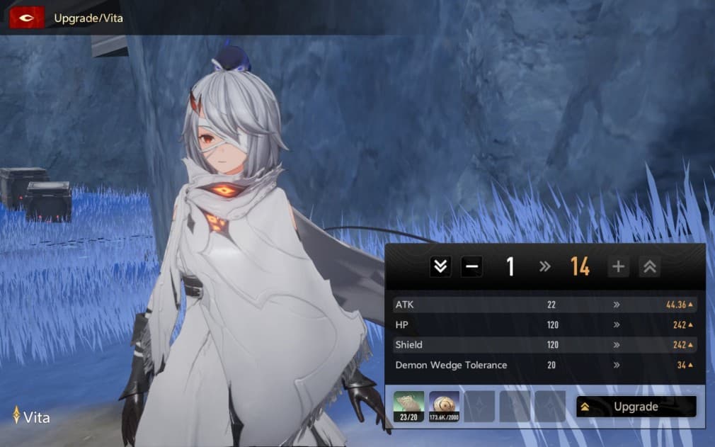 levelling up the main character with eye patch