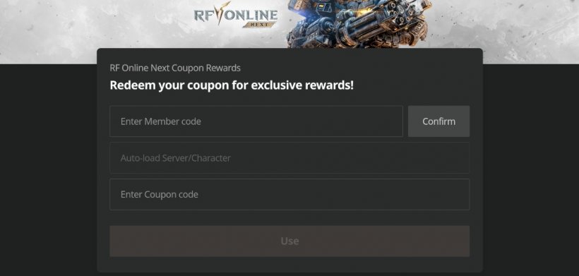 RF Online Next code redemption screen