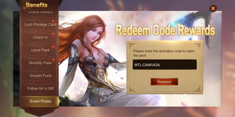 redeem codes screen