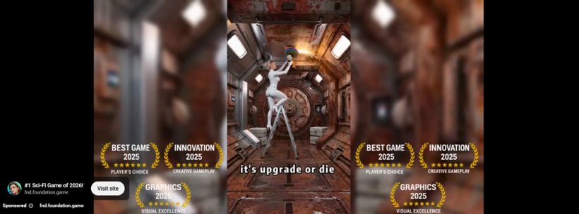 An image of a woman inside a chamber grinding away rust from panelling, she is wearing a strange white spacesuit.