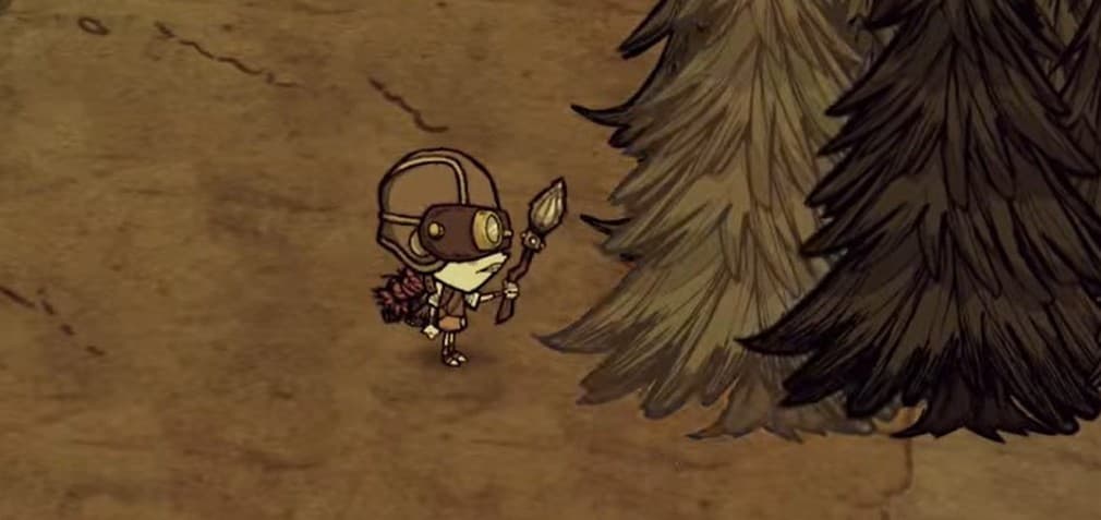 Wigfrid in Don't Starve Together chopping down trees to build a base
