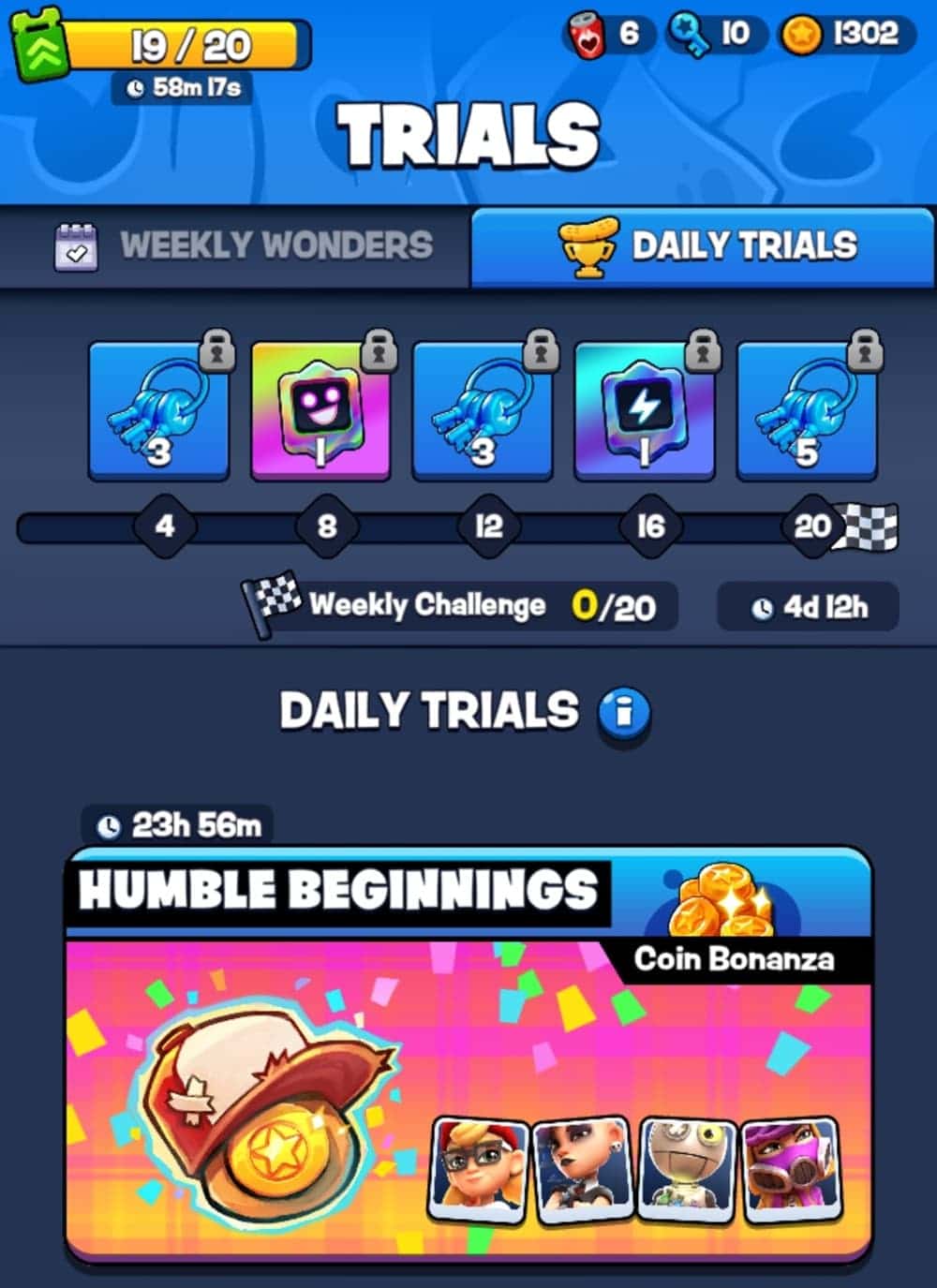 An image of a menu showing various options for players to jump into missions called 'Trials', the UI is vaguely street-themed.