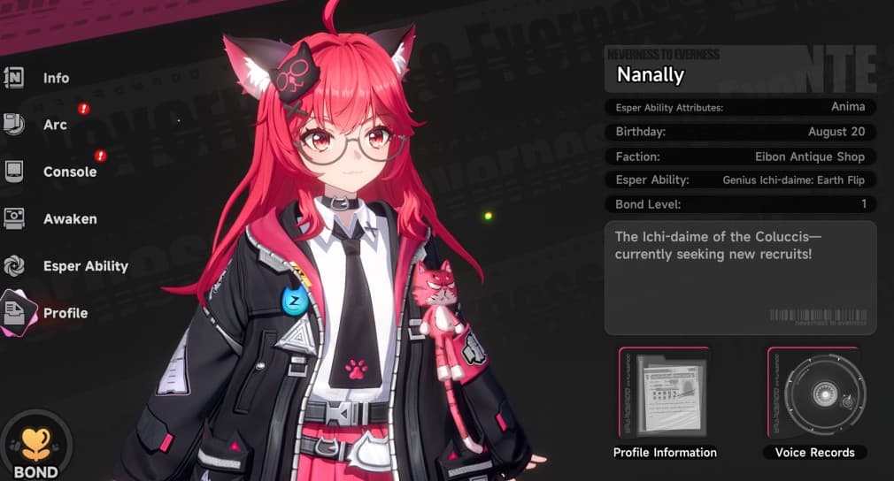 profile of nanally girl with red hair and cat ears