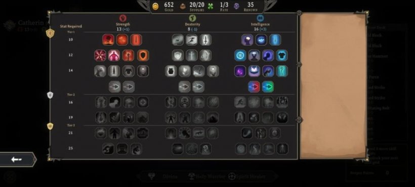 picking the int dex or str stats for a character