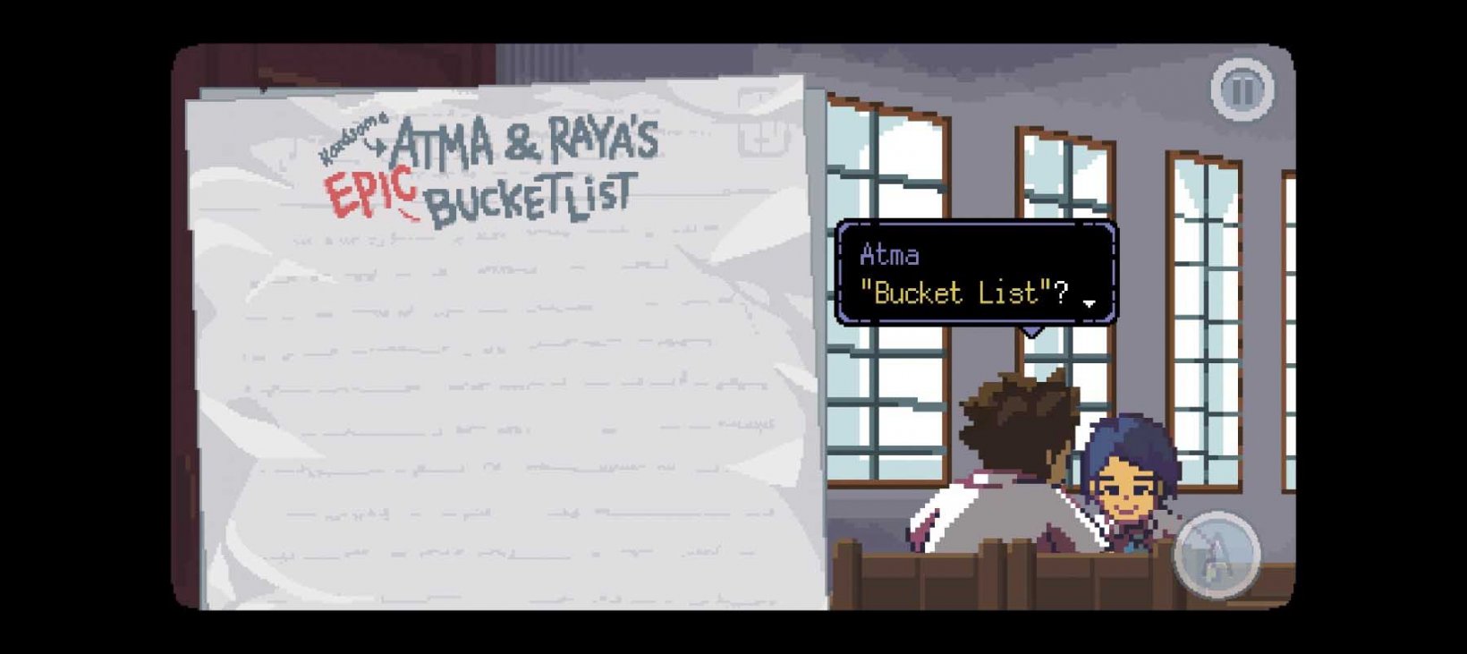 a blank bucket list with two students writing on it