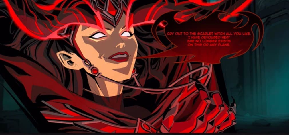 scarlet witch dialogue like a comic page