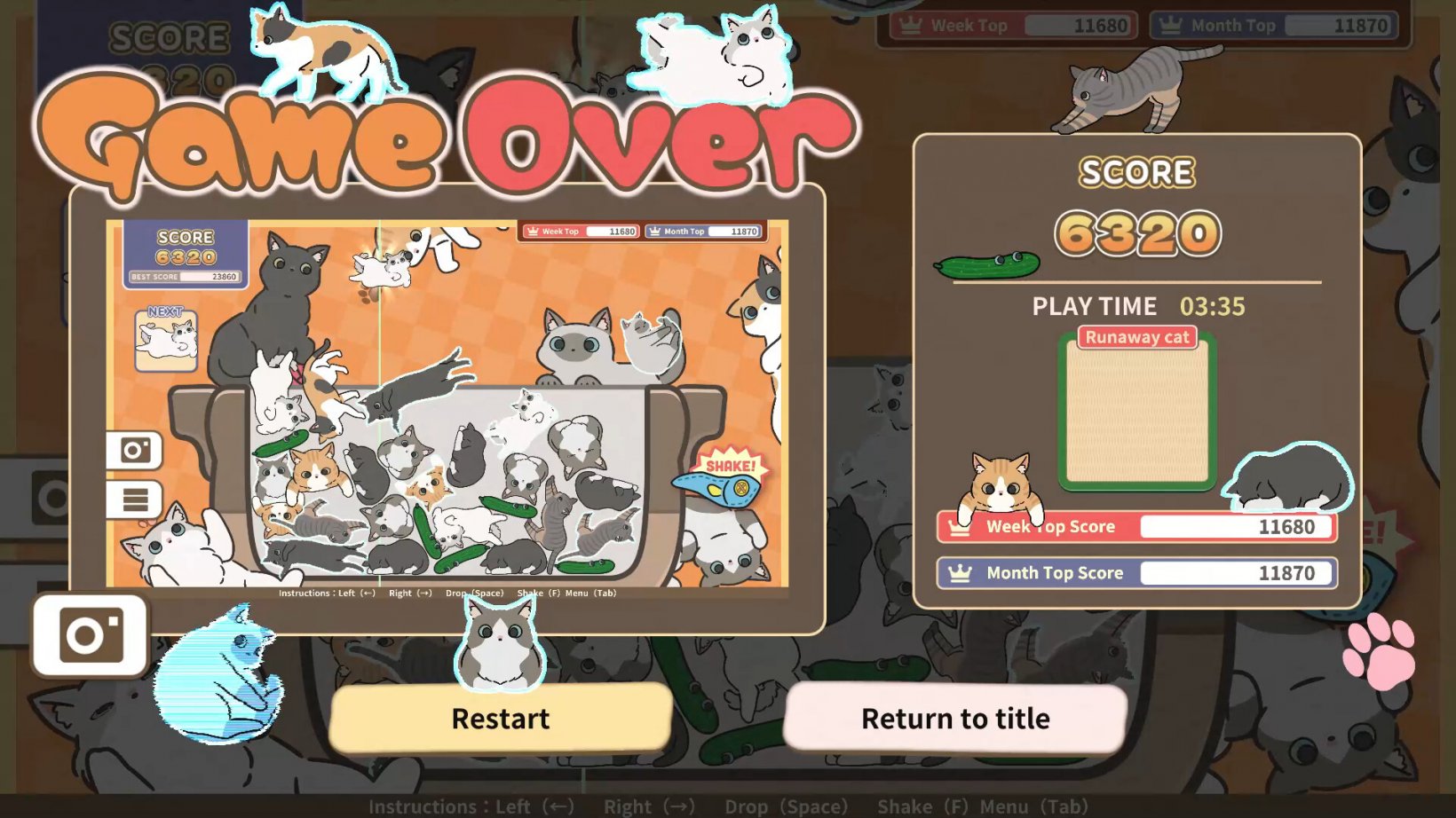 cattrio game over screenshot