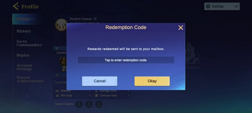 Redeem codes page